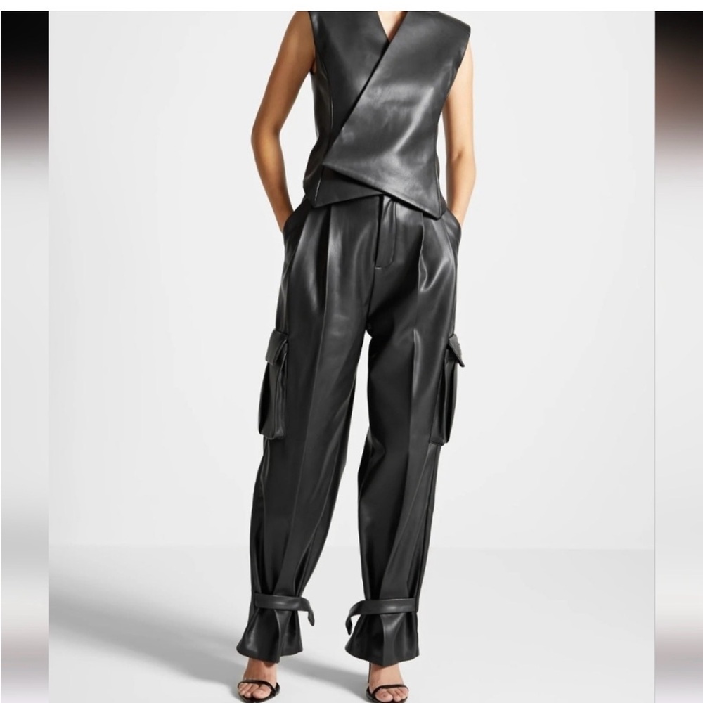 Danielle Leather Pleated Cargo Trousers - UK 16/US 12